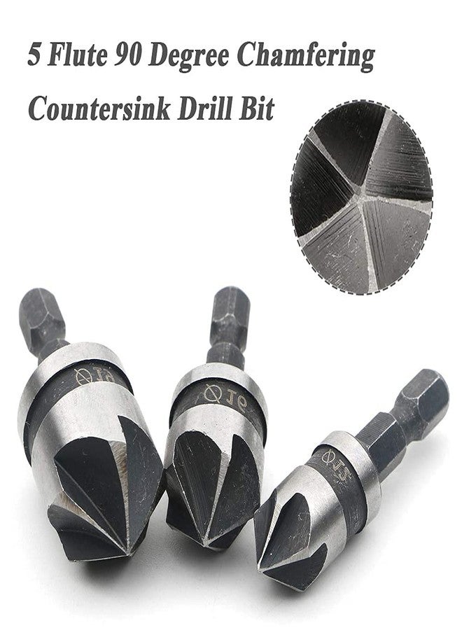 NityaEcommerce 3 Pieces 5 Flute 90 Degree Chamfering Countersink Drill Bit Set, 1/4 Inch Hex Shank HSS Countersink Drill Bits for Woodworking Countersinking Drilling Tool 12mm 16mm 19mm - Image 4